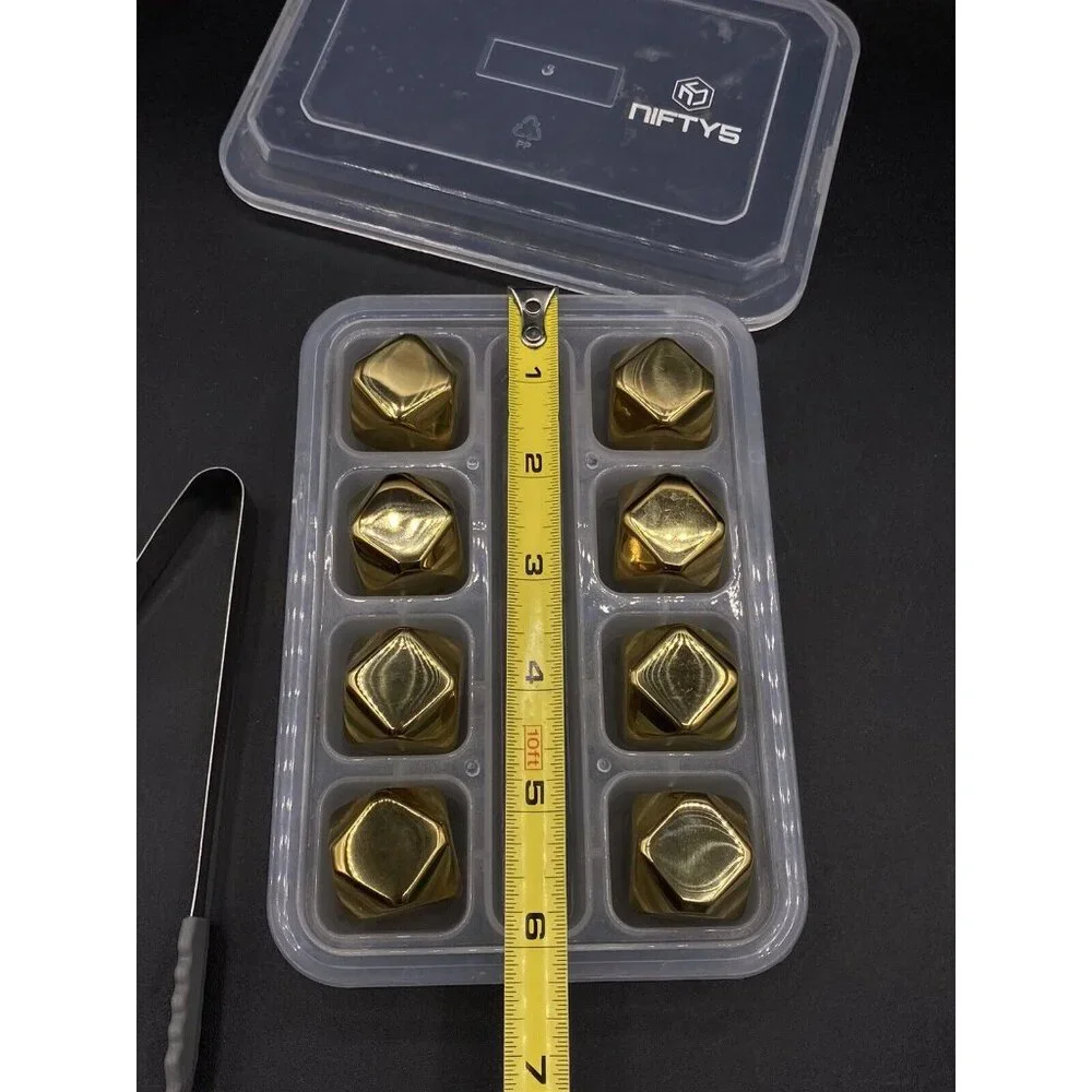 Nifty5 Whiskey Stones Gold Edition Set of 8 Stainless Steel Diamond & Tongs